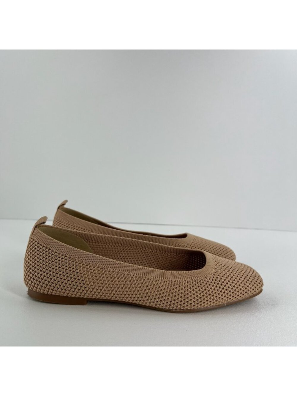 Lucky Brand Daneric Knit Ballet Flats Size 6.5 Washable Slip On Square Toe Beige